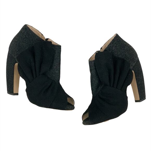 Miu Miu Dark Grey and Black Wool Open Toe Ankle Boots Booties Size 37 US 7 - Picture 5 of 10